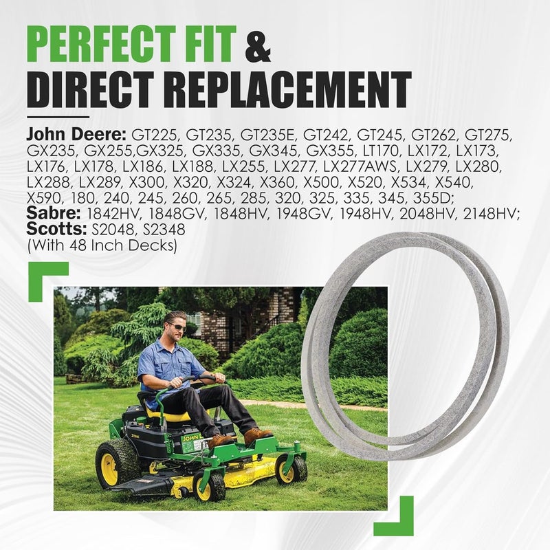 GEATaaT M154958 Kevlar Mower Deck Belt Fit for John Deere GT235 X300 X320 320 345 325 180 245 265 GX345 LX280 GT275 X500 335 48" Deck Replace# M110313 954-04055 754-04055 (0.63" x 111.4") - Image 3